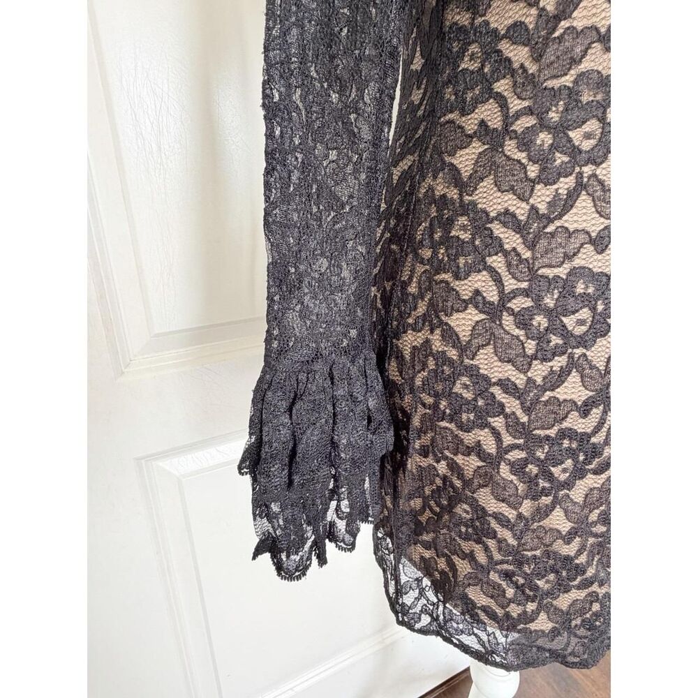Laundry By Shelli Segal Black Lace Bell Sleeve Mini Dress Size 6 NWT - Picture 5 of 9